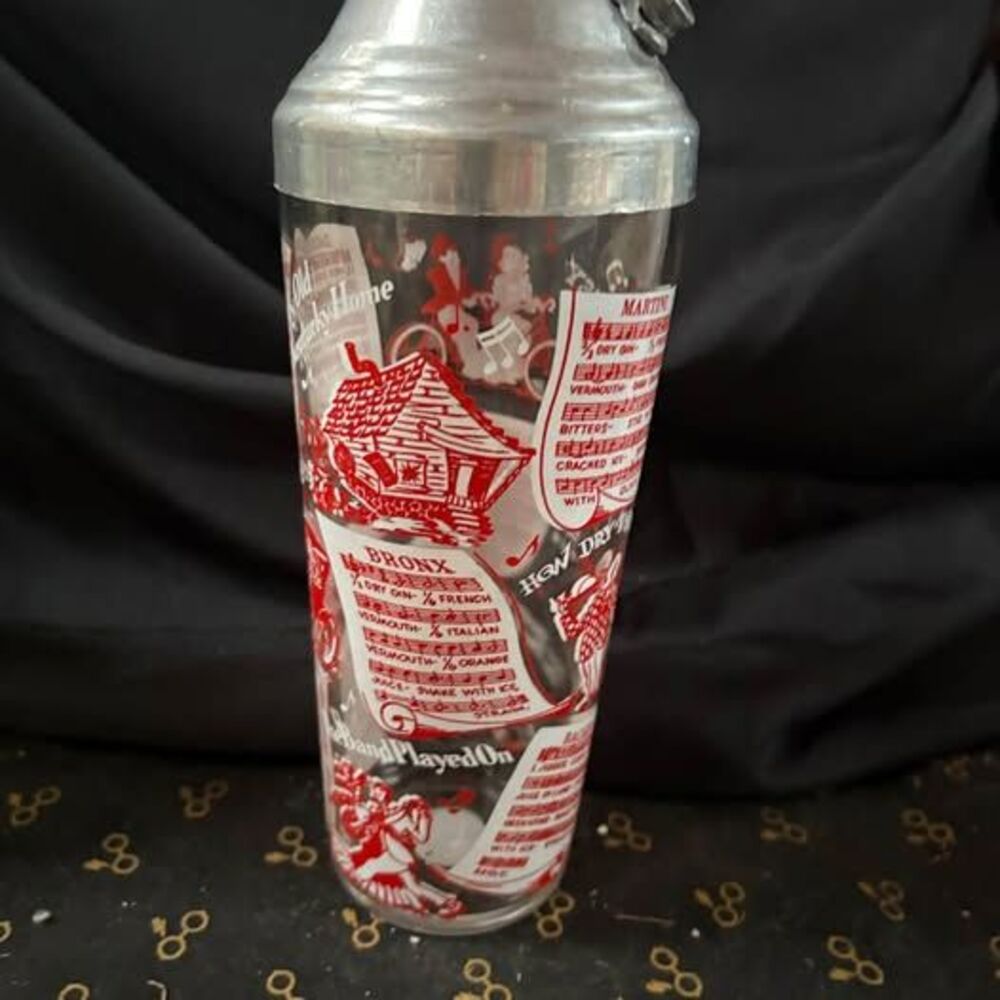 Vintage red glass Coronet Crystal "Melody" Cocktail Shaker from 1950's